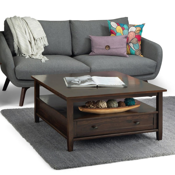 English Elm Warm Shaker Square Coffee Table - Tobacco Brown Wood With Storage, Timeless Style For Your Home B136P159736-GIGA