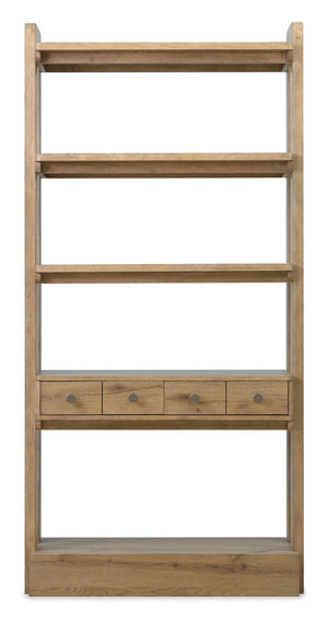 Hooker Furniture Kalamazoo Aged Oak Bookcase With Industrial Connectors, Open Shelves, Drawers & Hidden Storage 6062-10446-80