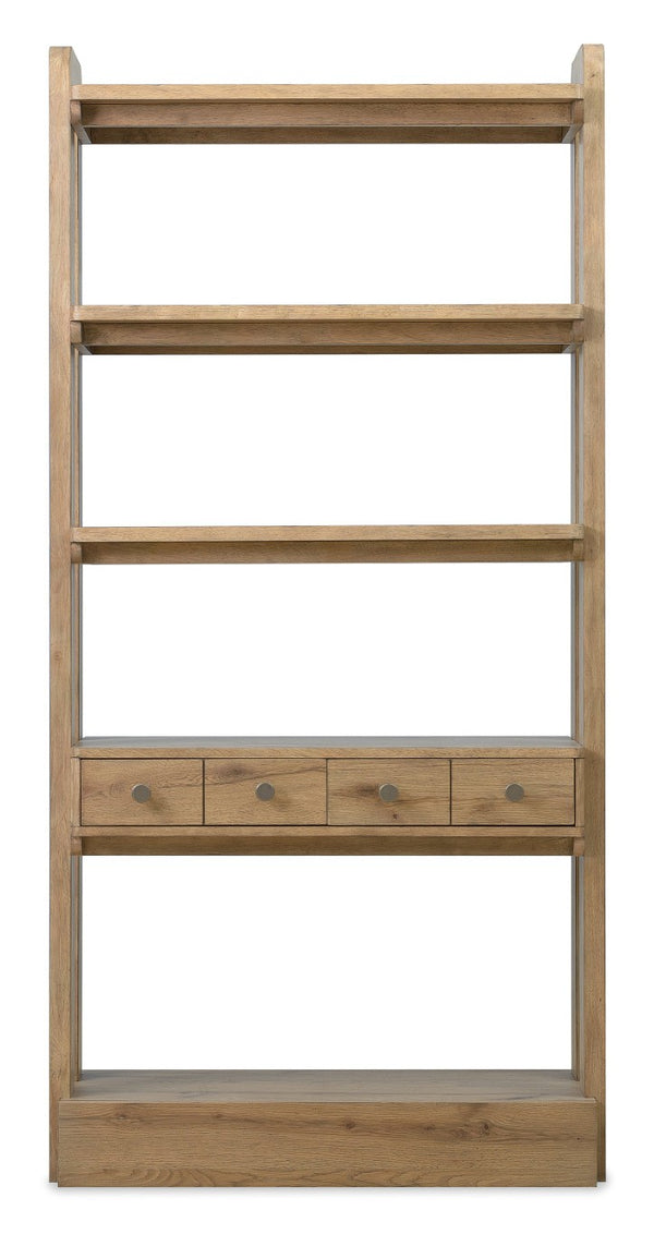 Hooker Furniture Kalamazoo Aged Oak Bookcase With Industrial Connectors, Open Shelves, Drawers & Hidden Storage 6062-10446-80