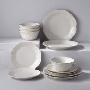 Lenox French Perle White 12-Piece Dinnerware Set White, WHITE STONEWARE 868103