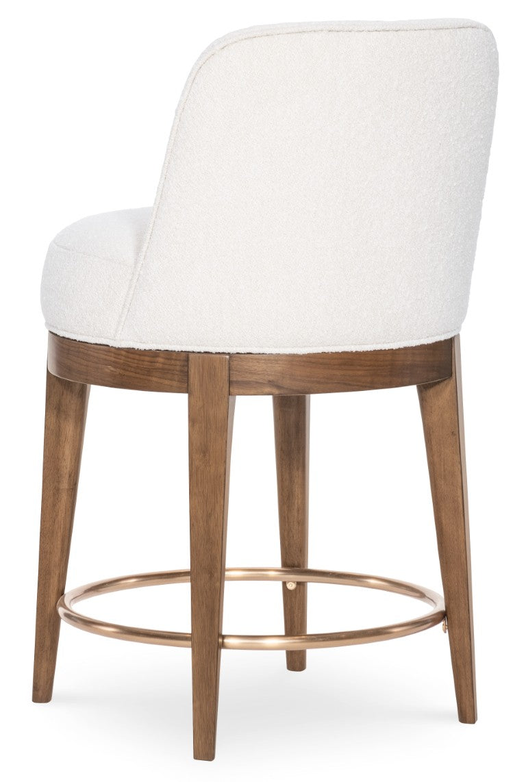Hooker Furniture Eleana Curved Barrel Counter Stool With Beige Upholstery, Light Caramel Walnut Veneer & Bronze Footrest 7252-75350-85