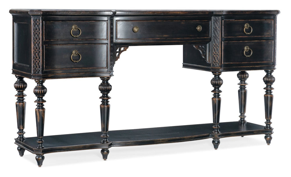 Hooker Furniture Charleston Black Cherry Five-Drawer Server With Carved Legs, Fretwork & Felt-Lined Silverware Tray (98) 6750-75907-97