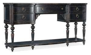Hooker Furniture Charleston Black Cherry Five-Drawer Server With Carved Legs, Fretwork & Felt-Lined Silverware Tray (98) 6750-75907-97