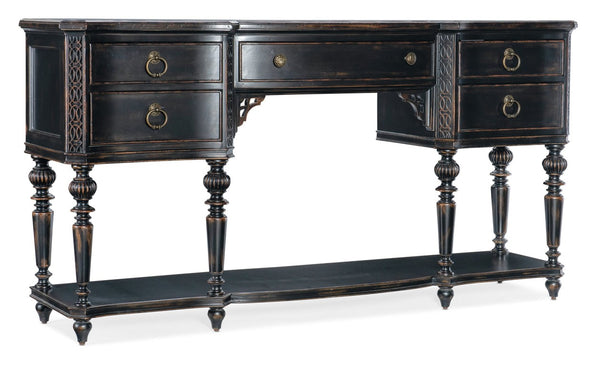 Hooker Furniture Charleston Black Cherry Five-Drawer Server With Carved Legs, Fretwork & Felt-Lined Silverware Tray (98) 6750-75907-97