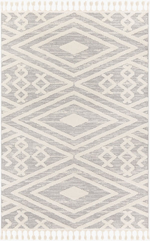 Livabliss Nora High Pile Polypropylene Area Rug with Fringe Turkish Woven Living Room Accent Light Gray, Cre 6'7" x 9' NOA2302-679