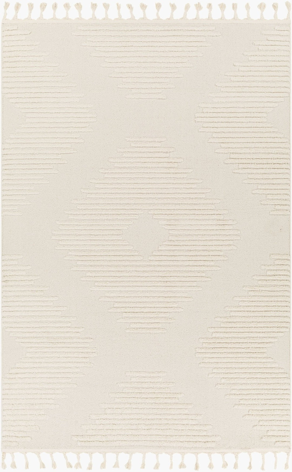 Livabliss Nora Global Bohemian High Pile Polypropylene Area Rug with Fringe for Living Room Light Gray, Cre 6'7" x 9' NOA2304-679