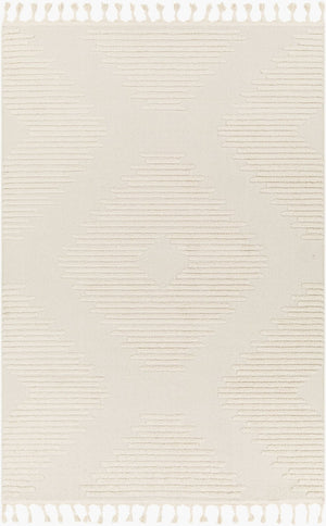 Livabliss Nora Global Bohemian High Pile Polypropylene Area Rug with Fringe for Living Room Light Gray, Cre 6'7" x 9' NOA2304-679