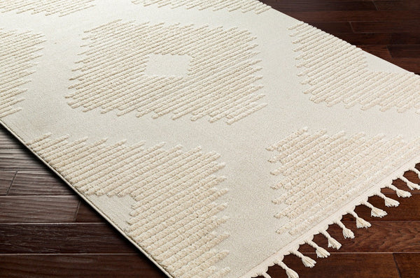 Livabliss Nora Global Bohemian High Pile Polypropylene Area Rug with Fringe for Living Room Light Gray, Cre 6'7" x 9' NOA2304-679