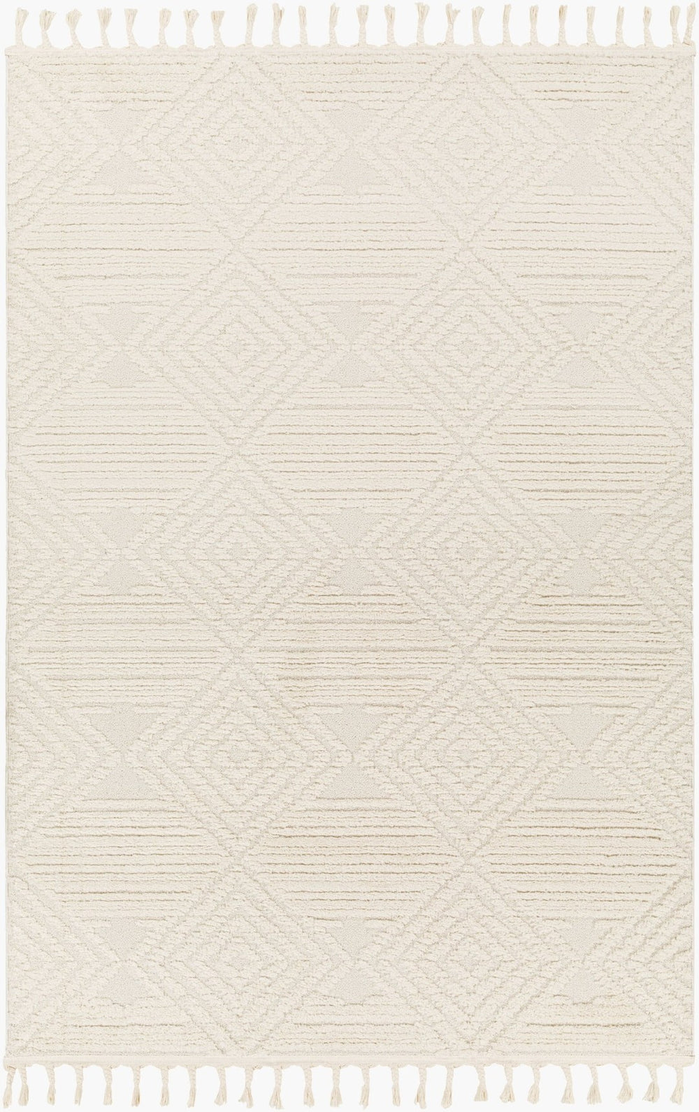 Livabliss Nora Bohemian Global Fringe Area Rug High Pile Polypropylene for Living Bedroom Light Gray, Cre 5'3" x 7' NOA2307-537