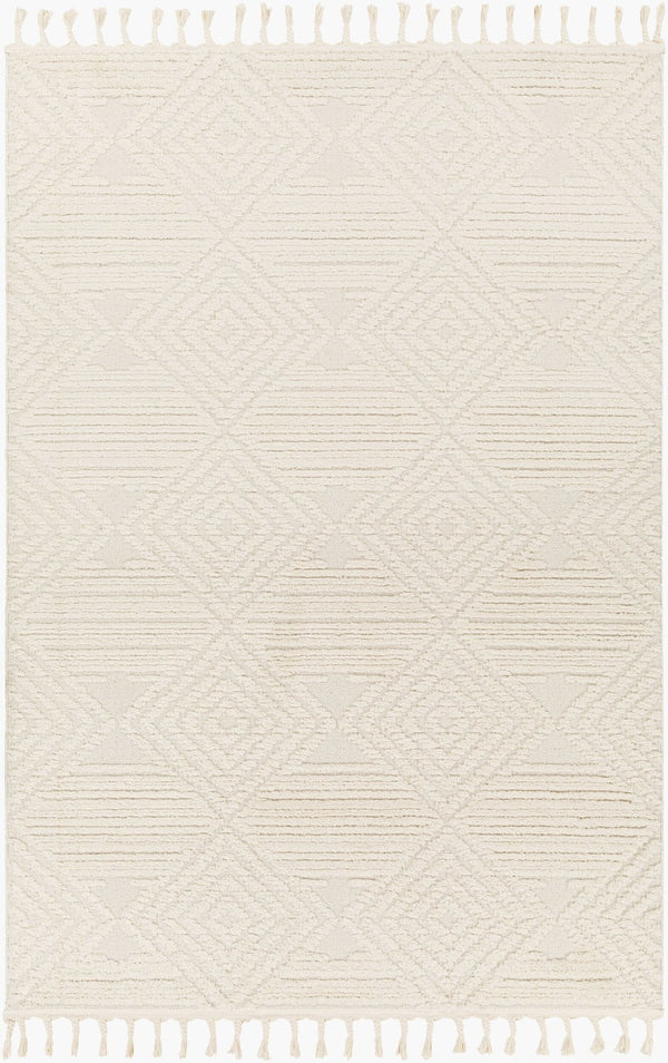 Livabliss Nora Bohemian Global Fringe Area Rug High Pile Polypropylene for Living Bedroom Light Gray, Cre 5'3" x 7' NOA2307-537