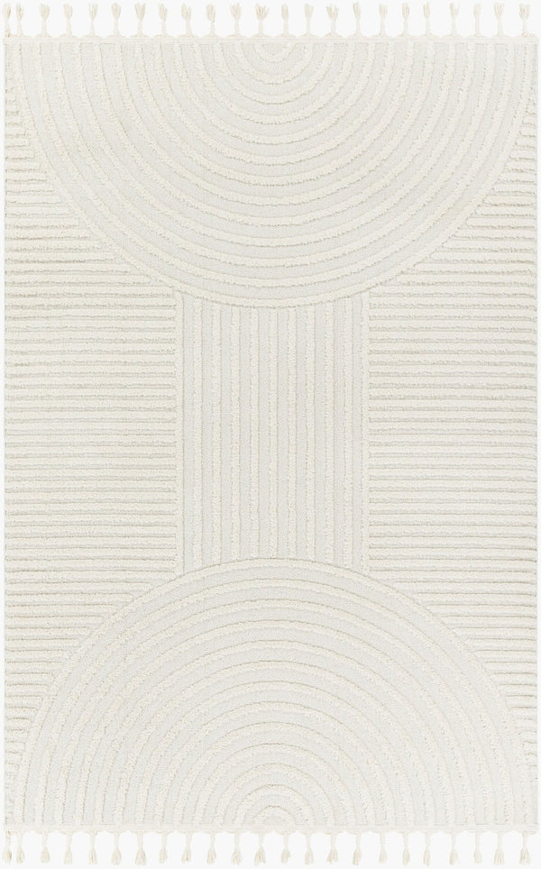 Livabliss Nora Collection High Pile Polypropylene Area Rug with Fringe for Modern Living Spaces Light Gray, Cre 8'10" x 12' NOA2309-81012