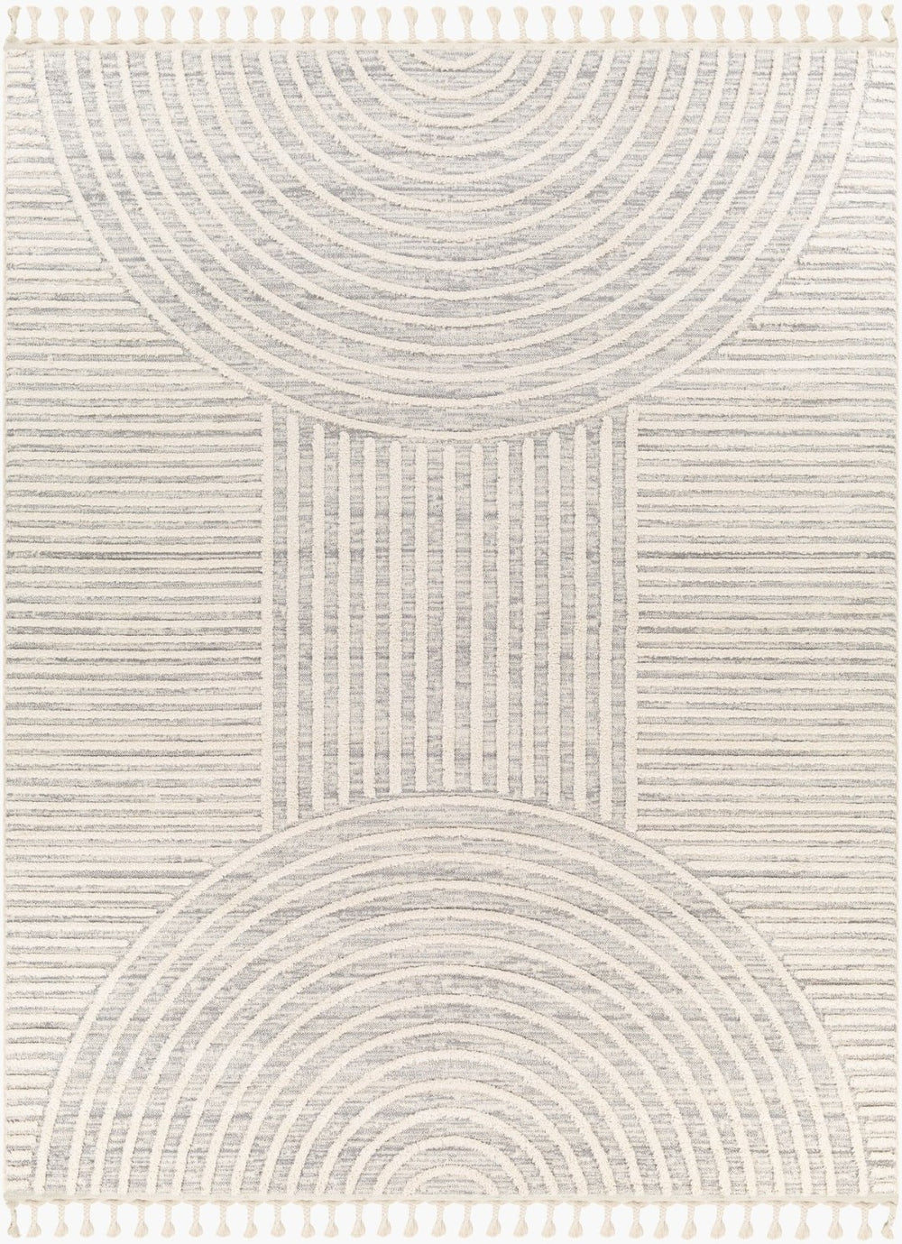 Livabliss Nora Minimalist Polypropylene Area Rug with Fringe Turkish Woven Bedroom Living Room Light Gray, Cre 3'11" x 5'7" NOA2310-31157