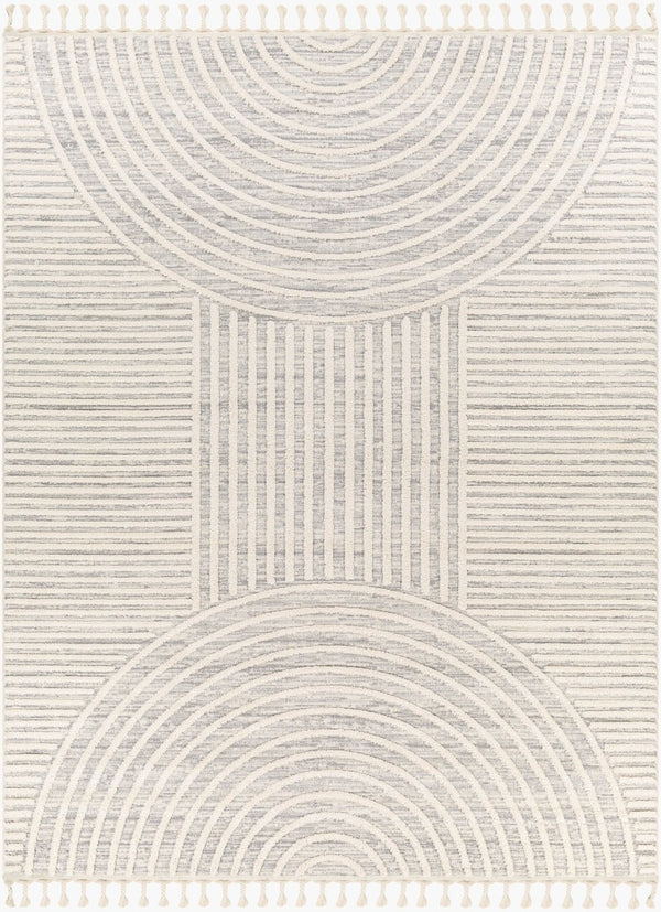 Livabliss Nora Minimalist Polypropylene Area Rug with Fringe Turkish Woven Bedroom Living Room Light Gray, Cre 3'11" x 5'7" NOA2310-31157