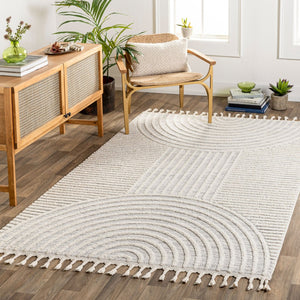 Livabliss Nora Minimalist Polypropylene Area Rug with Fringe Turkish Woven Bedroom Living Room Light Gray, Cre 3'11" x 5'7" NOA2310-31157