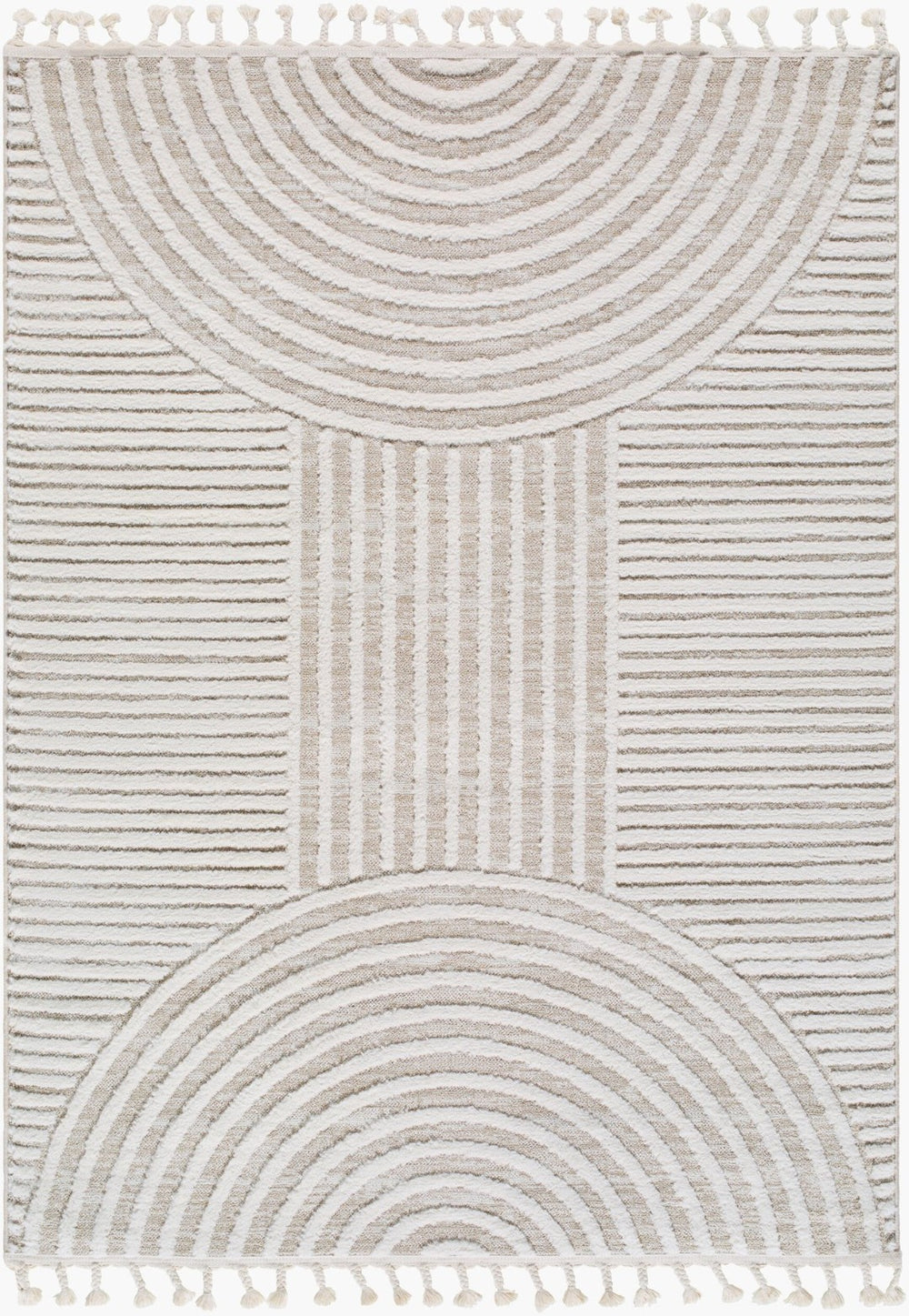 Livabliss Nora High Pile Polypropylene Area Rug with Fringe Trim for Living Room or Bedroom Cream, Light Be 3'11" x 5'7" NOA2312-31157