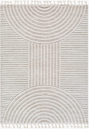 Livabliss Nora High Pile Polypropylene Area Rug with Fringe Trim for Living Room or Bedroom Cream, Light Be 3'11" x 5'7" NOA2312-31157