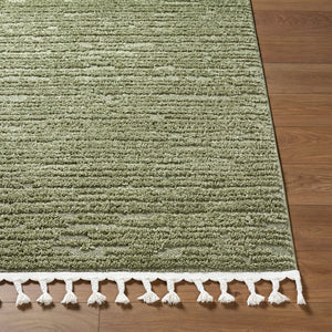 Livabliss Nora Bohemian Global Polypropylene Area Rug with Fringe Plush High Pile Living Room Olive, Dusty Sa 7'10" x 10' NOA2313-71010