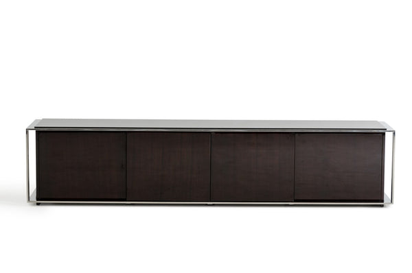 VIG Furniture Noble High-Gloss Ebony Lacquer Tv Console With Stainless Steel Trim, Push-Open Doors & Cubes VGHB131F