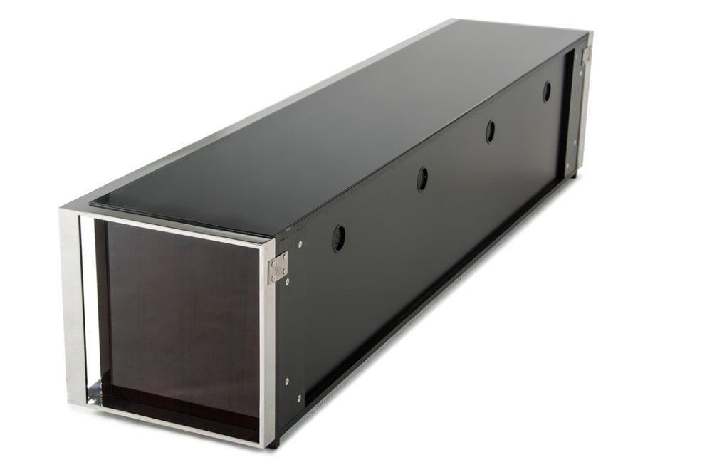 VIG Furniture Noble High-Gloss Ebony Lacquer Tv Console With Stainless Steel Trim, Push-Open Doors & Cubes VGHB131F