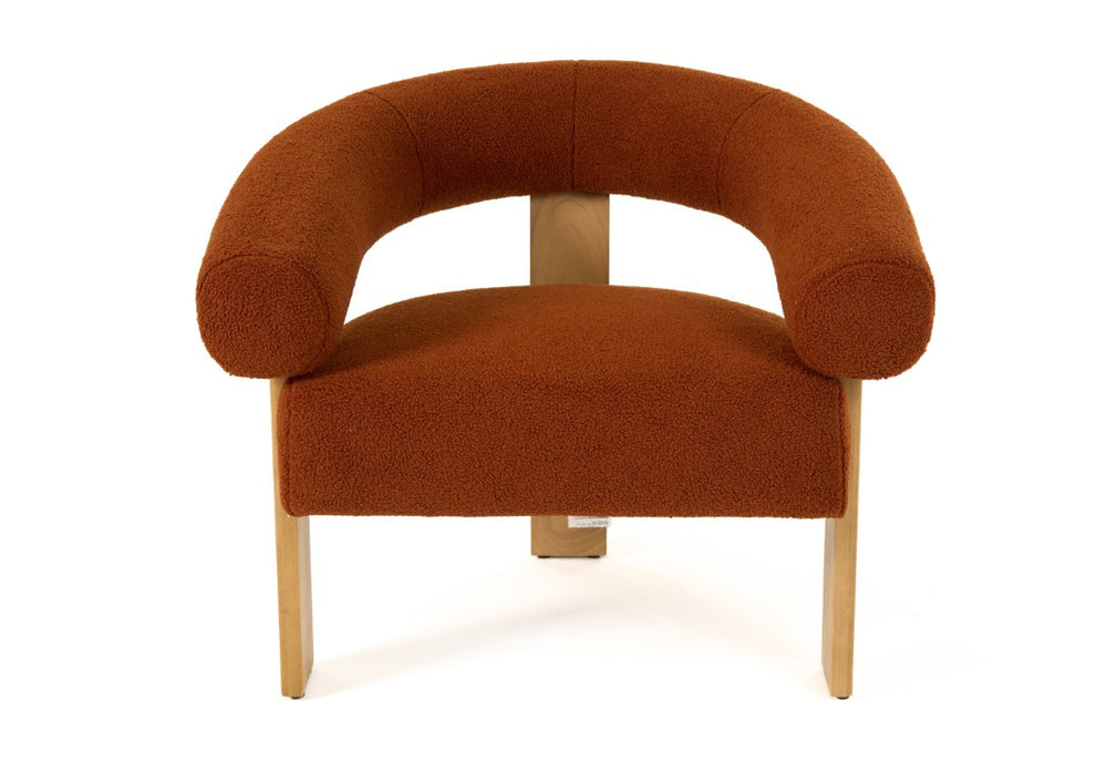 VIG Furniture Nocona Sculptural Rust Accent Chair With Plush Foam, Natural Wood Legs & Sinuous Spring Support — Modern Lounge Statement Piece VGHM-ST298-RUST
