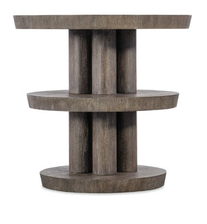Hooker Furniture Modern Mood Round Side Table With Three-Tier Sculptural Oak Veneers, Wire-Brush Texture, Alabaster Pewter Finish Medium Brown 6850-80114-89