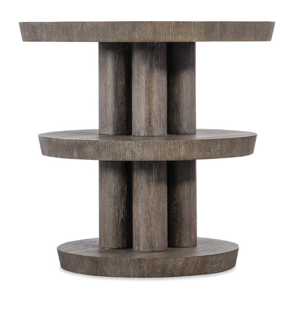 Hooker Furniture Modern Mood Round Side Table With Three-Tier Sculptural Oak Veneers, Wire-Brush Texture, Alabaster Pewter Finish Medium Brown 6850-80114-89