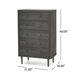 English Elm Christopher Knight Home® - Nordic 5-Drawer Chest - Mid-Century Modern Design With Faux Wood Finish And Spacious Storage Solutions 71146.00GRY