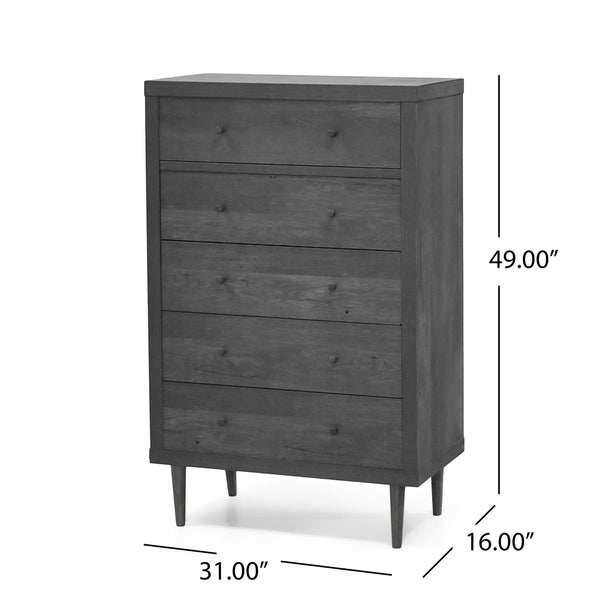 English Elm Christopher Knight Home® - Nordic 5-Drawer Chest - Mid-Century Modern Design With Faux Wood Finish And Spacious Storage Solutions 71146.00GRY