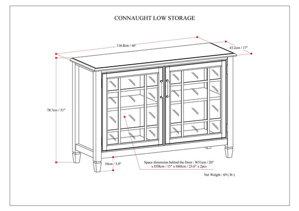 English Elm Connaught Low Storage Cabinet - Timeless Antique White Charm With Glass Doors & Adjustable Shelves B136P158530