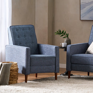 English Elm Christopher Knight Home® - Fabric Recliner Chair Mid-Century Modern Pushback Single Sofa with Tufted Cushion, Birch Legs, Cozy Comfort Dark Blue 60741.00DBL
