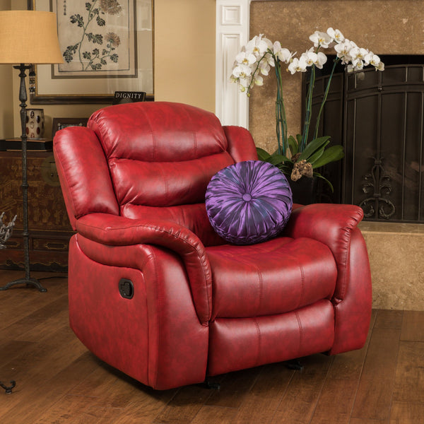 English Elm Christopher Knight Home® - Classic Glider Recliner with Luxurious PU Upholstery, Spacious Seat, Durable Frame, Ultimate Comfort Ox Blood Red 57412.00RED