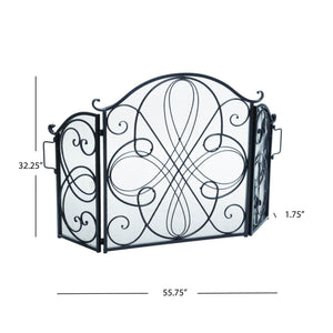 English Elm Christopher Knight Home® - KINGSPORT Rosalinda Floral Iron Fireplace Screen in Black Brushed Gold Finish with Ornate Detail and Protection 55340.00SIL