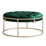 Homelegance By Top-Line Piper Gold Finish Velvet Button Tufted Round Ottoman Green Velvet