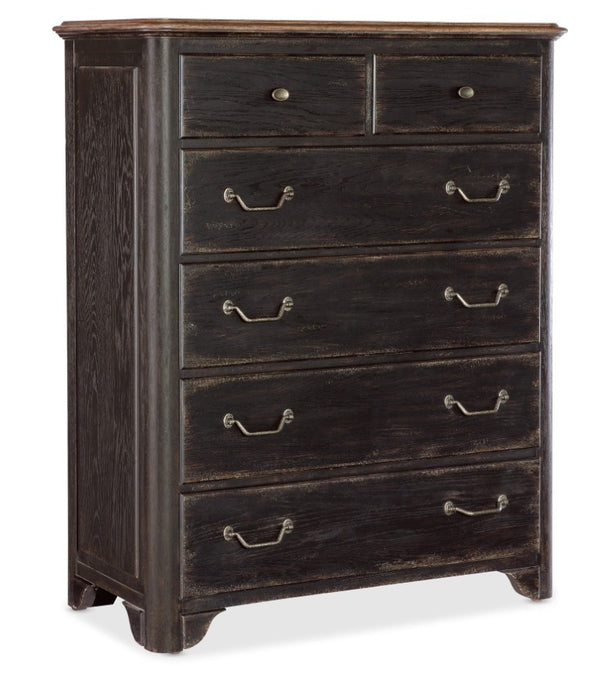Hooker Furniture Americana Six-Drawer Chest With Felt-Lined Jewelry Drawers, Cedar Bottom, Antique Bronze Hardware Blacks 7050-90010-89