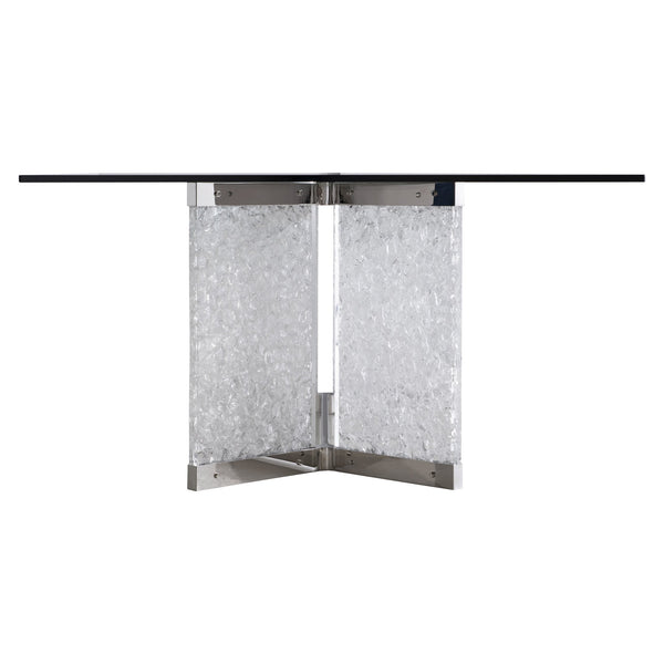 Bernhardt Bernhardt Andorra Glass Dining Table With Acrylic Ice Ends & Sculptural Y-Shaped Polished Steel Base K1941