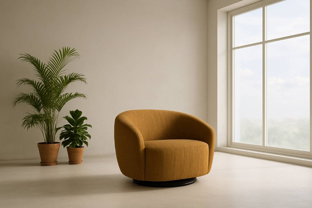 VIG Furniture Norris Mellow Mustard Swivel Accent Chair — Mid-Century Rounded Silhouette, Foam Cushioning, 360° Comfort VGKK-KF.2823-CHR-MUS