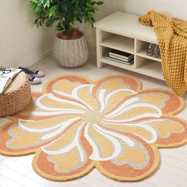 Safavieh Novelty  107 Hand Tufted Floral Rug Rust / Gold 6' x 6' Round