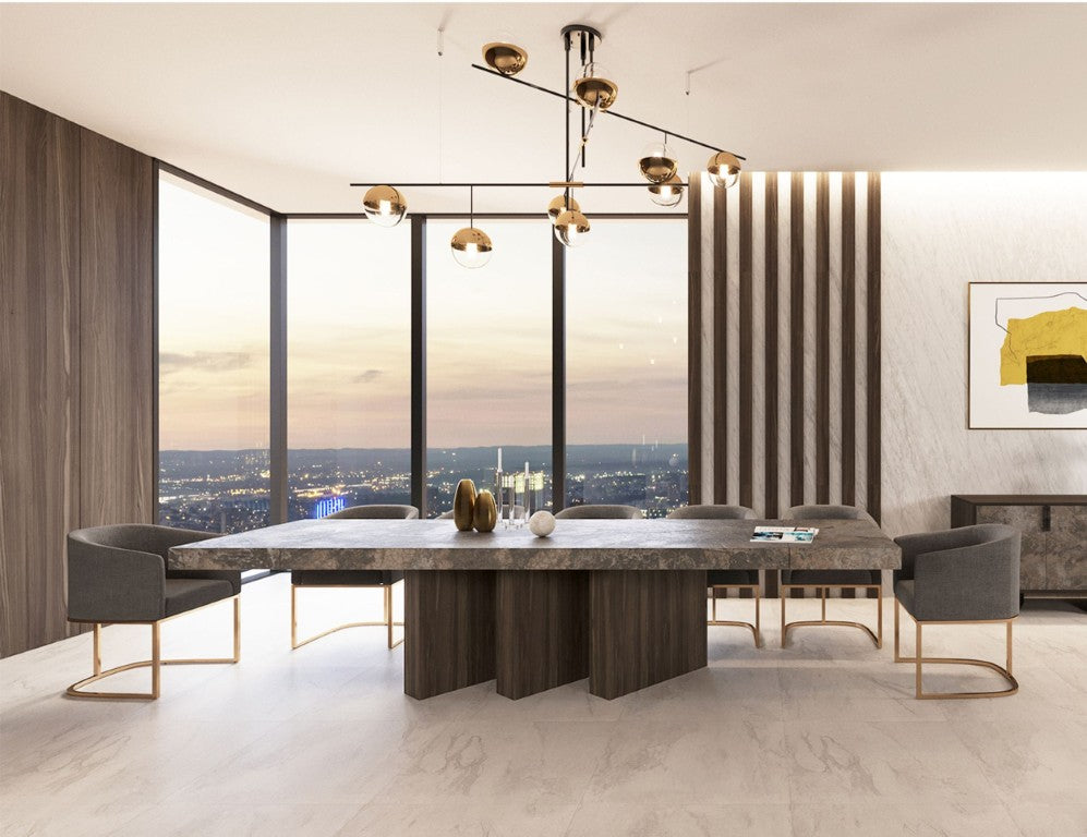 VIG Furniture Amsterdam Extendable Volcano Matt Top Dining Table With Eucalyptus Oak Pedestal, Seats 10–14, Made In Italy VGACAMSTERDAM-OAK-DT