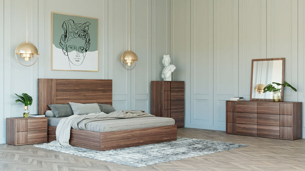 VIG Furniture Asus Italian Walnut Queen Bedroom Set - Modern Matte Veneer, Slat System, 4-Piece Suite, Made In Italy VGACASUS-SET-Q