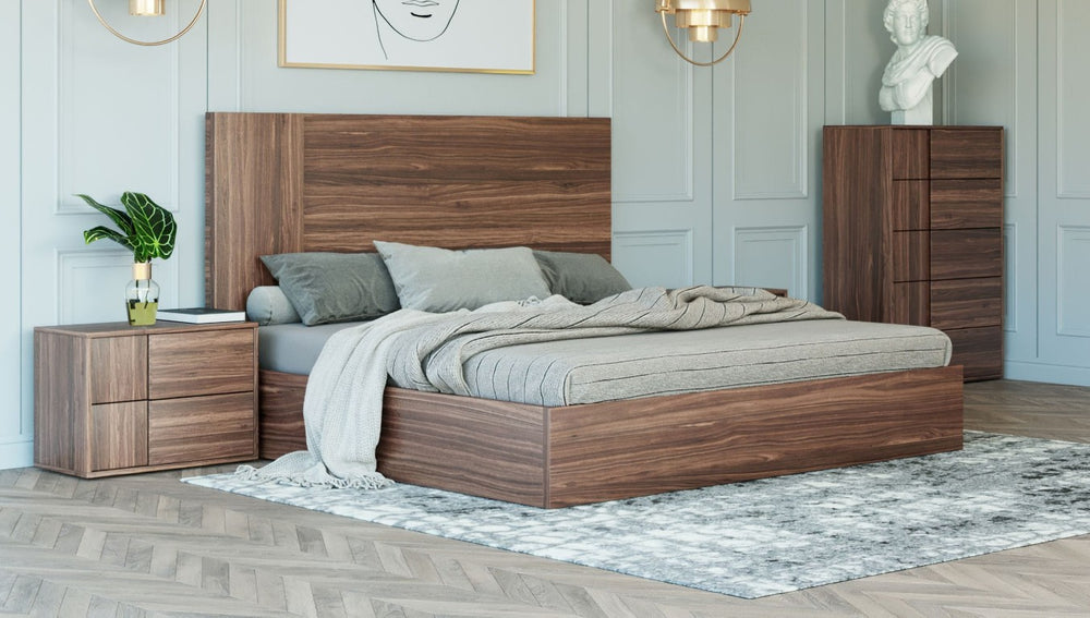 VIG Furniture Asus Italian-Made Eastern King Walnut Bed Frame — Matte Veneer, Slatted Platform, No Box Spring Needed VGACASUS-BED-EK