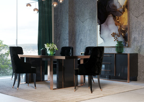 VIG Furniture Cartier High-Gloss Black Dining Table 90" X 40" With Rose Gold Stainless Trim, Luxurious Centerpiece VGVCT-A002