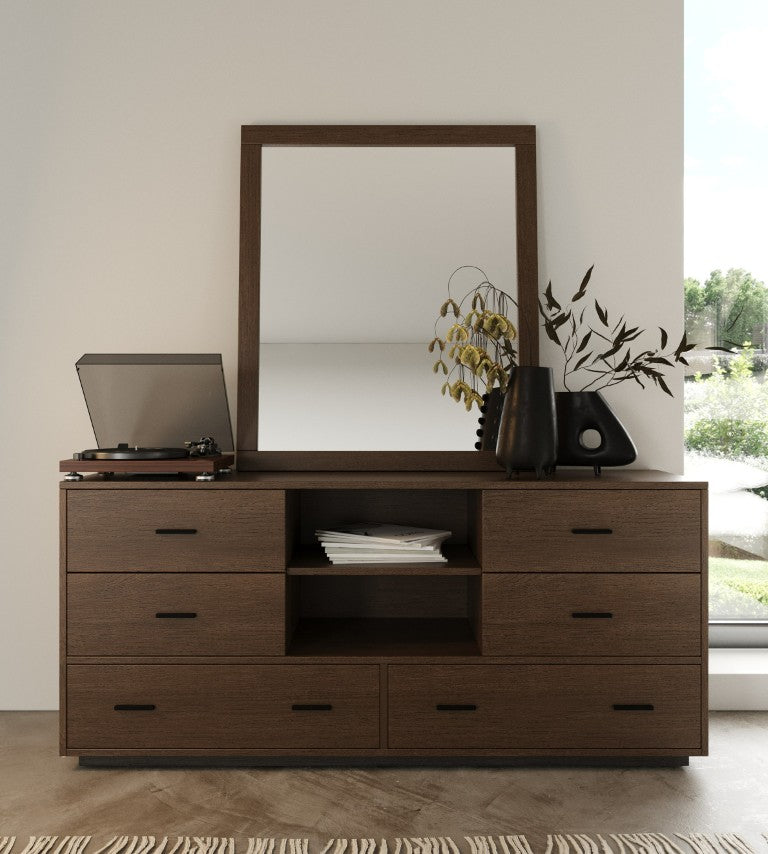 VIG Furniture Fantasia Contemporary Dark Walnut Dresser With 6 Felt-Lined Drawers, Open Cubby Storage & Tv Top 보호 VGWDHL-W03