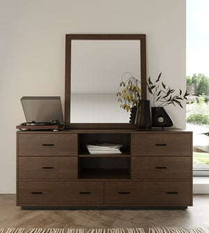 VIG Furniture Fantasia Contemporary Dark Walnut Dresser With 6 Felt-Lined Drawers, Open Cubby Storage & Tv Top 보호 VGWDHL-W03