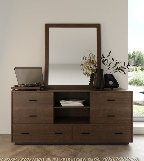 VIG Furniture Fantasia Contemporary Dark Walnut Dresser With 6 Felt-Lined Drawers, Open Cubby Storage & Tv Top 보호 VGWDHL-W03