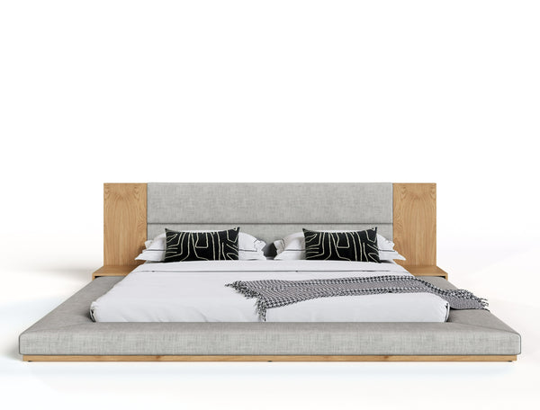 Vig Furniture Nova Domus Jagger Modern Bed In Natural Oak With Gray Upholstery & Built-in Nightstands For Elegance Beige  Vgma-br-55-bed-nat