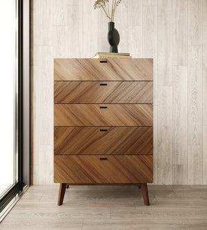 VIG Furniture Kamela- Walnut Chest With 5 Deep Drawers, Black Metal Handles, Rich Veneer For Modern Bedrooms VGMA-BR-128-CH