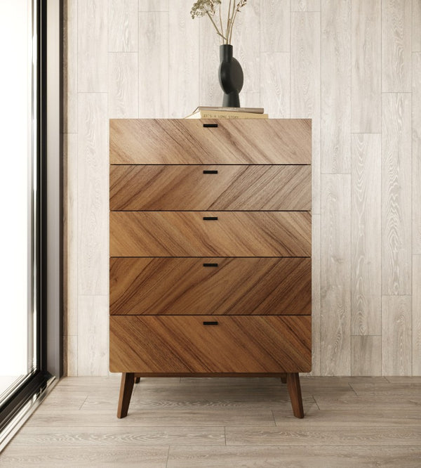 VIG Furniture Kamela- Walnut Chest With 5 Deep Drawers, Black Metal Handles, Rich Veneer For Modern Bedrooms VGMA-BR-128-CH