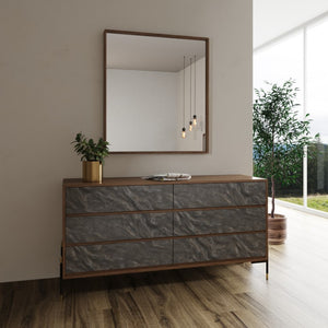 VIG Furniture Metcalf Walnut Mirror W36 X H40" – Mid-Century Rectangular Mirror With Curved Edges, Warm Veneer Finish VGMAQT-S831-BR-120-WAL-MIR