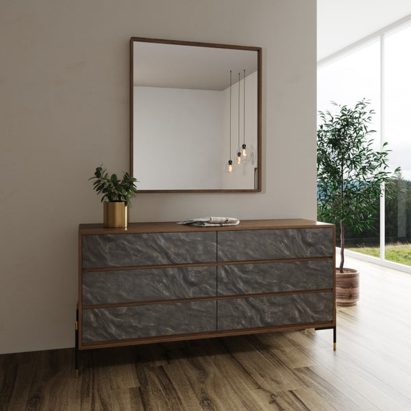 VIG Furniture Metcalf Walnut Mirror W36 X H40" – Mid-Century Rectangular Mirror With Curved Edges, Warm Veneer Finish VGMAQT-S831-BR-120-WAL-MIR