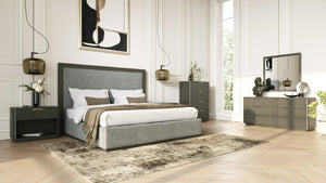 VIG Furniture Santa Monica Grey Wash Nightstand With Ribbed Drawer & Gold Handle, Solid Rubberwood, Ready-To-Use VGMA-BR-144-NS-GRY